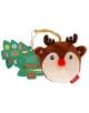 Legami Плюшена играчка за елха - Еленче има кафяво плюшено еленче с рога и червен нос, показано до етикет във формата на дърво с празнични животни и логото на Legami Milano. Идеална коледна декорация!.-5-thumb