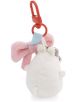 Малка бяла плюшена висулка Nici Molang, 5 см, с червена пластмасова закопчалка, розова пухкава панделка и синя панделка. Този кръгъл плюш има малки ушички и крайници - идеален за плюшено украшение за чанта.-3-thumb