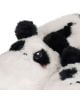 Близък план на сладко плюшено лице на панда с черни уши, лепенки на очите и розов език върху бяла и черна пухкава козина - идеално за Плюшени пантофи Legami - Panda, размер 39-41.-4-thumb