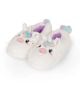 Стъпете в уют с плюшените пантофи Legami - Unicorn, размер 39-41: бели пантофи под формата на еднорог с бродирани очи, розови бузки, цветна грива, сребърен рог и лилави акценти на петата.-1-thumb