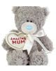 Плюшено мече Me To You - Amazing Mum, 10 см, сиво с кръпки и син нос, държи бяло сърце с надпис "Amazing Mum" и бяла панделка-идеален подарък за майка.-2-thumb