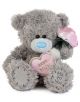 Плюшено мече Me To You - Mum, 15 см, със сива козина, синя носле и държи розова роза и сърцевидна възглавничка "Най-добрата майка" - идеален подарък за Деня на майката. Бродерия "Me to You" на крачето.-2-thumb
