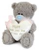 Плюшено мече Me To You - Mum, 21 см е сив, пухкав, със синьо носле и розова панделка. Държи бяла възглавничка във формата на сърце с надпис "Мамо, благодаря ти за всичко, което правиш"-идеален подарък за майка.-1-thumb