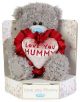 Плюшено мече Me To You - Mummy, 15 см - сиво мече със син нос държи червено-бяло сърце с надпис "Love You Mummy". Идеалният подарък за мама, поднесен във флорална опаковка с надпис "Обичам те, мамо".-3-thumb