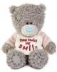 Плюшено мече Me To You - You Make Me Smile, 10 см, сиво с патета и син нос, бяла тениска с надпис "You Make Me Smile" в червено-идеален подарък за специален човек.-thumb