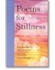 Корицата на "Стихотворения за спокойствие", поетична антология с акварелно небе от розови, оранжеви и жълти облаци; под редакцията на Габи Морган, с предговор от Ана Сампсън и син гръбнак вляво.-thumb