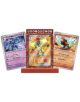 Три карти Pokémon TCG - Ceruledge, холографски Armarouge от колекцията Armarouge ex Premium и Charcadet - са изложени в изправено положение върху червена поставка за карти, идеална за колекционерите в книжарница Orange.-2-thumb