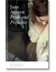 Корицата на "Гордост и предразсъдъци" (Collins Classics), на която е изобразена жена в историческа рокля, гледаща надолу, а вляво са изписани заглавието и името на автора с бял текст.-thumb