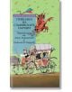 Корицата на "Приказки на славянските народи" от поредицата "Златни детски книги" изобразява конска каруца с двама души вътре, шофьор отпред и летящ червен дракон над нея, с български текст на зелен фон.-2-thumb