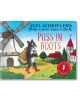 Корицата на "Приказка" на Аксел Шефлер: Котаракът в чизми показва умния котарак в червени ботуши с чувал, който минава покрай вятърна мелница и къщичка. Значка: "От илюстратора на The Gruffalo.-1-thumb