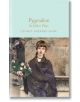 Корицата на книгата "Пигмалион и други пиеси" (Macmillan Collector's Library) представя млада жена с шал, която държи розови и бели цветя, на приглушен фон.-thumb