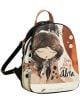 Стилна дамска Раница Anekke Alma 24 х 30 х 12 см с илюстрирано момиче с дълга тъмна коса, затворени очи, червена роза и надпис Dance with your alma, плюс ключодържатели висулки на ципа.-1-thumb