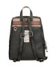 Раница Anekke Dreamverse, 26 х 32 х 10 см, дамска, в черно и кафяво от синтетична кожа с преден джоб с цип, декоративни ключодържатели, бежови презрамки, малък етикет с текст и кръгъл метален медальон на бял фон.-5-thumb