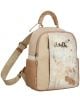 Стилна дамска раница Anekke Memories 25x30x12 см в бежово и кремаво с флоралeн преден джоб, декоративни шевове, въжена дръжка, регулируема презрамка и надписи "Истинският Аз", "Анеке" и "Спомени за Анеке" отпред.-1-thumb