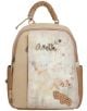 Дамска раница "Anekke Memories" (25x30x12 см) в бежово и светъл тен, със среден размер, флорален абстрактен дизайн, Надписи Спомени и Истинското Аз отпред, тъкана дръжка и странични джобове за стил и практичност.-2-thumb