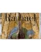 В отворена книга от "Raphael: Paintings, Frescoes, Tapestries, 45th Edition" е показан ренесансов портрет на възрастен брадат мъж със синя сфера, разположен сред херувимчета и богато украсени златни шарки с удебелен текст "Raphael".-2-thumb