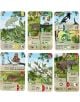 Шест илюстровани карти от "Разширение за настолна игра Горска бъркотевица: На края на гората", изобразяващи различни животни и растения като рис, пеперуда, сврака, воден кокошка, череша и др., с икони и кирилски текст.-4-thumb