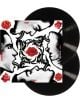Две плочи на Red Hot Chili Peppers - Blood Sugar Sex Magik (2 VINYL) частична обложка на албум, на която са изобразени четири черно-бели лица, червени рози, стилизирани езици, свързани с централна роза, и текстът на заглавието.-thumb