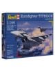 Сглобяемият модел Revell - Изтребител Eurofighter Typhoon (едноместен), в мащаб 1:144, е показан на кутията с два военни изтребителя, летящи в облачно небе, с видими продуктови данни и лога.-1-thumb