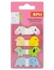 Пакетът Самозалепващи индекси Apli Happy Idex Animales Rosa включва сладки табове с форма на животни - бяло куче, жълта котка, оранжева патица и син слон - идеални за детски индекс разделители на розов фон.-thumb
