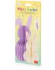 Опаковка на Сгъваеми хартиени зайчета Legami - Hoppy Easter, включваща две бели и лилави зайчета върху пастелен фон с великденска украса и празнична декорация.-6-thumb
