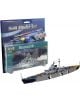 Сглобяем модел Revell - Боен кораб Bismarck Комплектът включва бои, четка, лепило, илюстрирана кутия и представя завършен модел на Bismarck в мащаб 1:1200, показан отпред.-1-thumb