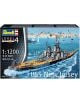 Кутията на Сглобяем модел Revell - Боен кораб USS New Jersey показва илюстрация на военния съд в морето с летящи самолети. Надпис: мащаб 1:1200, 45 части, дължина 22,5 см, трудност Ниво 4.-1-thumb
