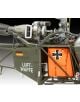 Близък план на Сглобяем модел Revell - Хеликоптер Alouette II в мащаб 1:32, с детайли като германско знаме, черно-бял кръст на оранжев панел и прецизна механика и окабеляване, използван от LUFTWAFFE.-5-thumb