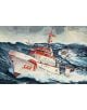 The сглобяем модел Revell - Катер Hermann Marwede е голям червено-бял морски спасителен кораб, който плува в бурно море, докато в далечината се виждат по-малки лодки и аварирал ветроход.-8-thumb