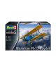 Кутията на сглобяем модел Revell - самолет Стеарман PT-17 Кайдет (мащаб 1:32, 102 части) показва илюстрация на жълто-синия биплан, летящ над облаците.-1-thumb