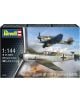 Картинката на кутията на сглобяем модел Revell - самолети Месершпмит BF109E и Юнкер JU87B Stuka показва двата летящи германски самолета от Втората световна война, като се виждат подробности за продукта и лога.-1-thumb
