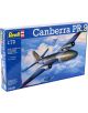 Кутията на сглобяем модел "Самолет Canberra PR.9" от Revell (мащаб 1:72) показва илюстрация на летящия британски бомбардировач, логото на марката и основните продуктови детайли за модела.-1-thumb