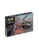 Кутията на сглобяем модел Revell - Вертолет Bell UH-1H Gunship (Level 3, мащаб 1:100, 70 части) изобразява илюстриран военен хеликоптер Bell UH-1H Gunship в полет с още хеликоптери на заден план.-1-thumb
