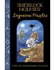 Корицата на книгата "Гениалните пъзели на Шерлок Холмс": Над 100 главоблъсканици за деца. Представлява анимационен Шерлок Холмс с бягащо момче и сенчеста фигура - идеален за младите почитатели на логическите загадки.-1-thumb