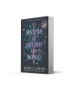 Изображението представя фентъзи романа "Сестри на меча и песента". На тъмната му корица са изобразени мечове, листа, грозде, птица и кръгъл портрет на две момичета, отразяващи сестринската връзка, която е в основата на историята.-1-thumb