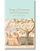 Корица на "Песни за невинността и опита", на която са изобразени две седящи фигури под дърво, а над тях с големи букви е изписано "Innocence". Част от колекционерската библиотека на Macmillan.-thumb