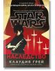 Корицата на Star Wars: Naследство - твърди корици Лея Органа изобразява силуета на героя, червено-белите крила X и логото на Star Wars на ярък червен фон.-2-thumb