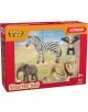 Schleich стартов комплект Wild Life с играчки зебра, шимпанзе, слон и лъв от Африка, подходящ за деца над 3 г. Кутията е в червено и жълто със снимки на африкански животни. Предлага се в книжарница Orange.-1-thumb
