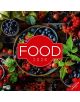 Жива смесица от пресни плодове обгръща червен център с надпис "FOOD 2026", напомнящ кулинарен календар. Зелени листа и прибори за хранене обрамчват оживената корица на стенен календар Ackermann Food 2026 - Храна.-1-thumb