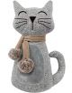 Стопер за врата Osama - Котка Tweed Gray е плюшена сива котка с шарка рибена кост, с бродирани елементи, светлосиво коремче и бежов шал с две помпони. Тя седи изправена с опашка, свита настрани.-1-thumb
