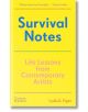 Корица на книгата с жълт фон и син и розов текст. Заглавие: Моменти на оцеляване: Фигес: Уроци за живота от съвременни художници. Идеална за начинаещи творци. Издадена от Thames & Hudson, с цитат от Трейси Емин в горната част.-thumb