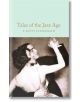 Корицата на книгата "Приказки от епохата на джаза" (Macmillan Collector's Library) изобразява елегантна танцуваща двойка в черно-бяло, със златно заглавие и текст на автора на бледозелен фон.-thumb