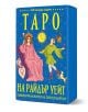 Синя кутия за карти таро с Таро Райдър Уейт с жълти букви на кирилица, с илюстрации на седяща жена с корона, мъж с пръчка и чанта, малко куче и жълтото слънце - идеална за феновете на класическо таро.-1-thumb