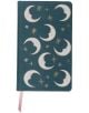 Тефтер DesignWorks Ink - Teal Moon: стилен тефтер с твърда корица в тъмнозелено, розов разделител, редове и илюстрации на полумесеци с лица, златни и сребърни звезди.-1-thumb