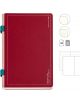 Тефтер Miquelrius B2B Doble Rojo A5 с комбинирано съдържание, червен цвят с тюркоазени ластици, бели контури, 96 точкирани страници (70 г/м²). Иконки показват ъгли, тип и брой страници.-2-thumb