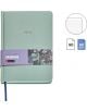 Тефтерът Miquelrius Golden Jazmin Fabric Green A5 има 96 листа с широки линийки, зелена твърда корица със златен надпис "NOTES", флорална лента, хартия с тегло 80 г/м² и книгоразделител със синя панделка.-2-thumb