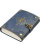 Тефтер с корици от синя веган кожа Grupo Erik - Astral със златни астрални мотиви и месингова закопчалка. Вътре има плътни, кремави страници.-2-thumb