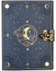 Луксозен тефтер Grupo Erik Astral с корици от веган кожа в тъмносиньо, позлатени астрални орнаменти (полумесец, звезди и облаци), изящна декорация на капака и месингова закопчалка.-1-thumb