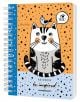 Тефтерче Drasca Be Inspired Buddy A6 със спирала, 80 листа, с корица с коте и синя птичка на оранжев фон с черни точки и надпис "be inspired" - идеално за бележки и скици.-2-thumb