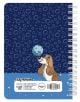 Тефтерче Drasca Stay PAWsitive Moonie A6 със спирала, 80 листа, с корица с кафяво-бяло куче под синя луна на тъмносин фон с балончета.-2-thumb